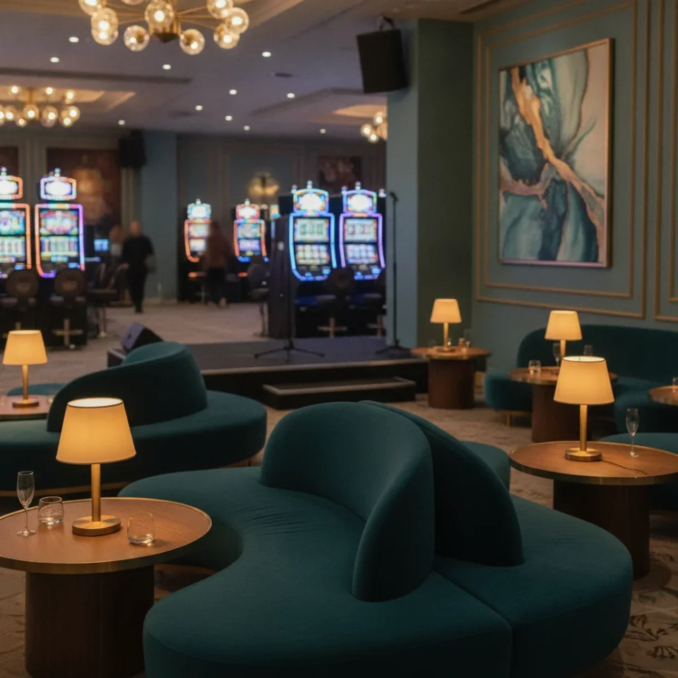 Luxury social casino lounge atmosphere